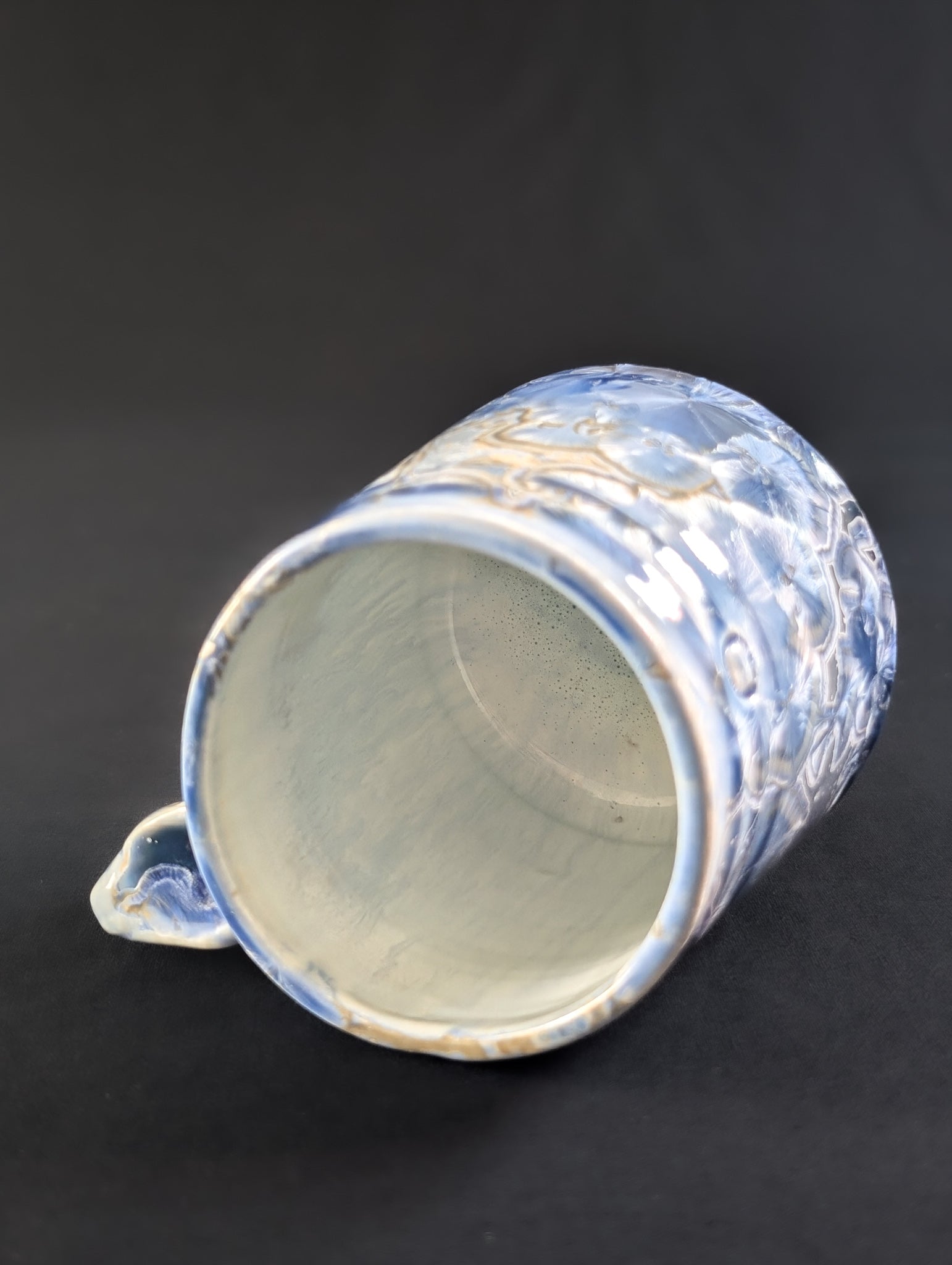 Overhead view of Celestial Atlas, showing the white food-safe liner glaze inside.