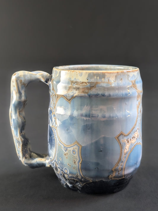 Alternate side of Skydust, capturing a smooth fade from deep cobalt at the base to soft sky tones near the rim, with striking crystalline patterns.