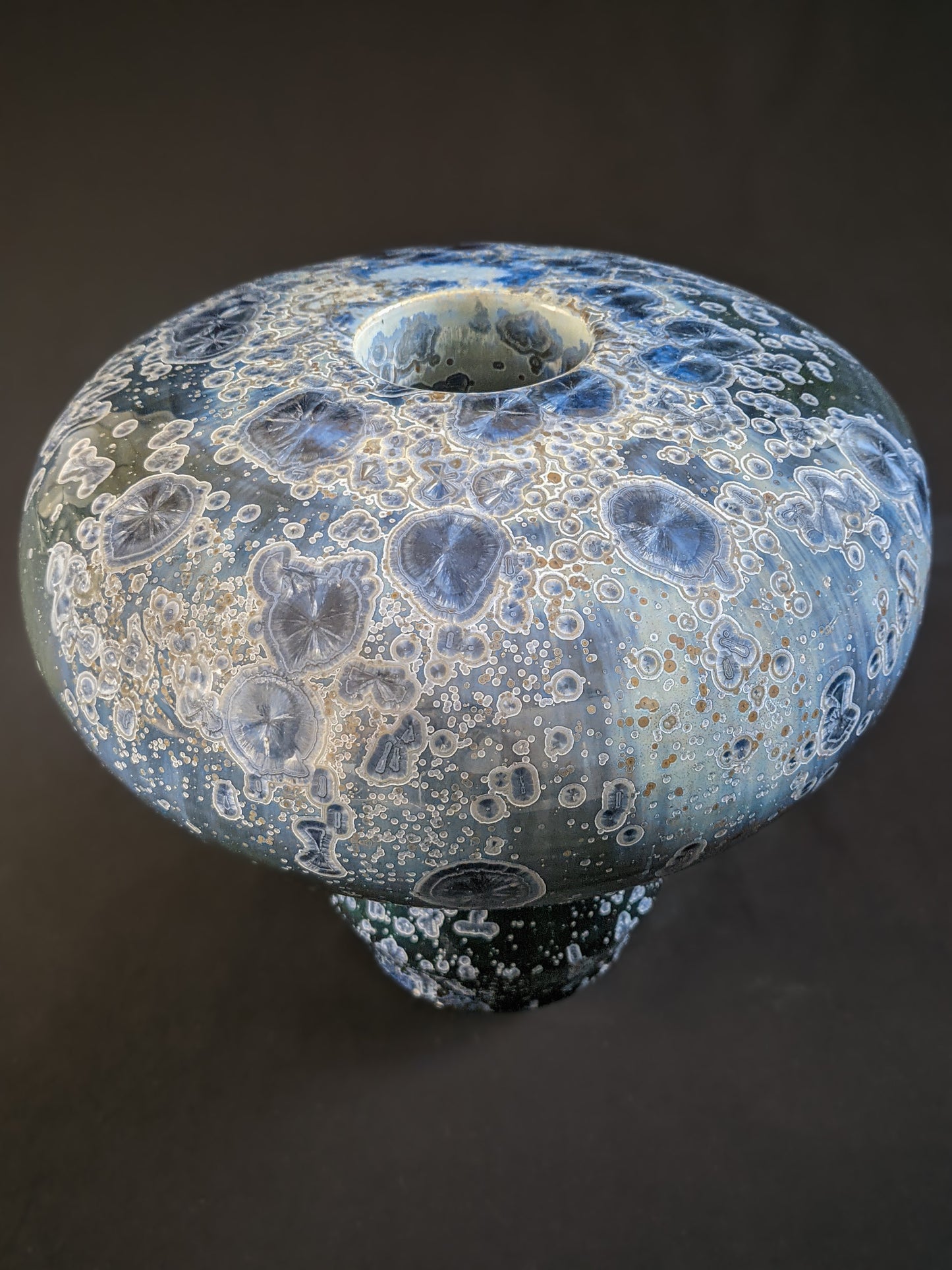 Top-down view of Majestic Verdance, showing the flared opening and crystalline glaze radiating outward.