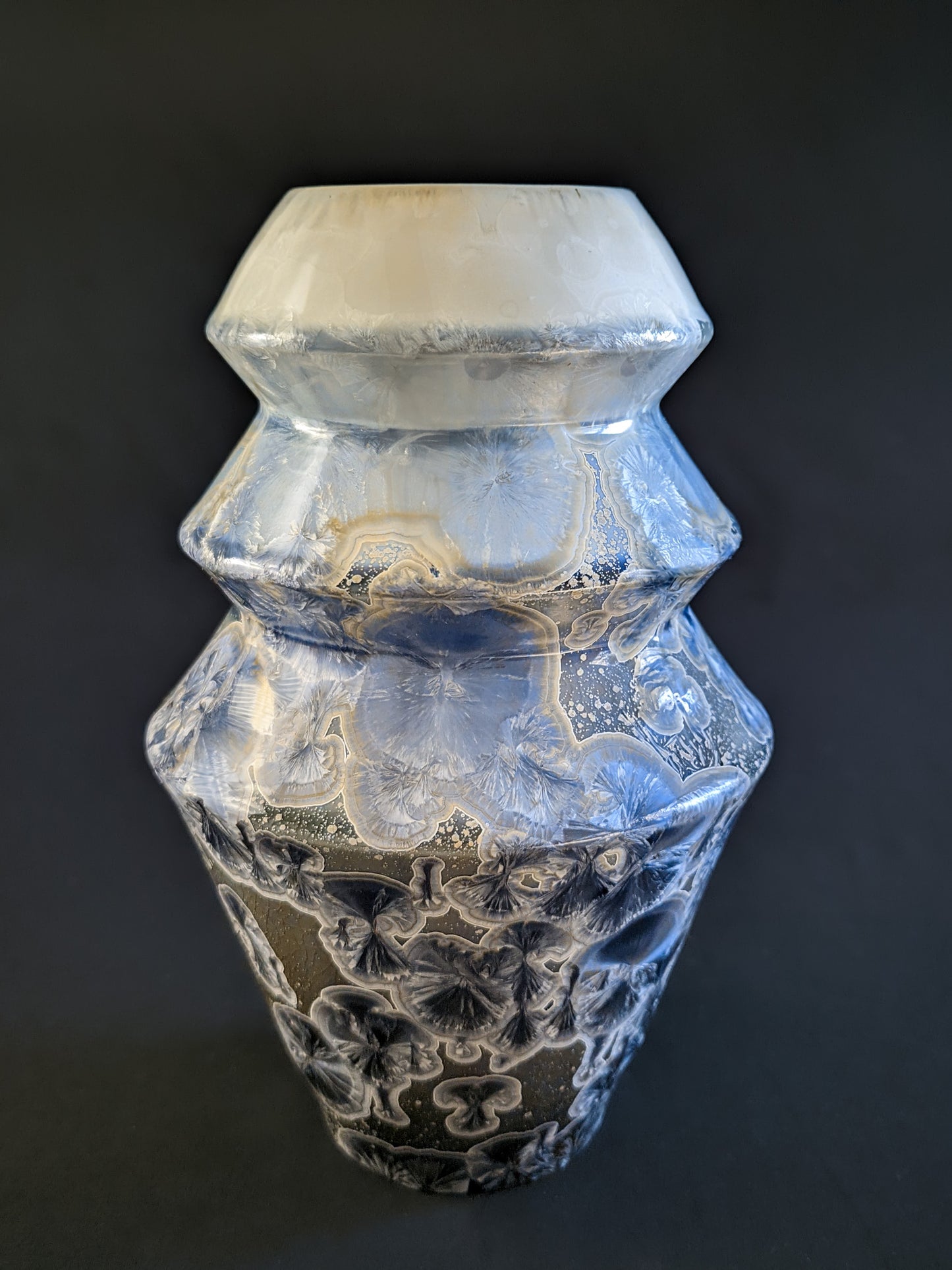 Another angle of the Frozen Serenity vase, capturing the smooth, flowing lines and crystalline textures that evoke the serene beauty of frozen landscapes.