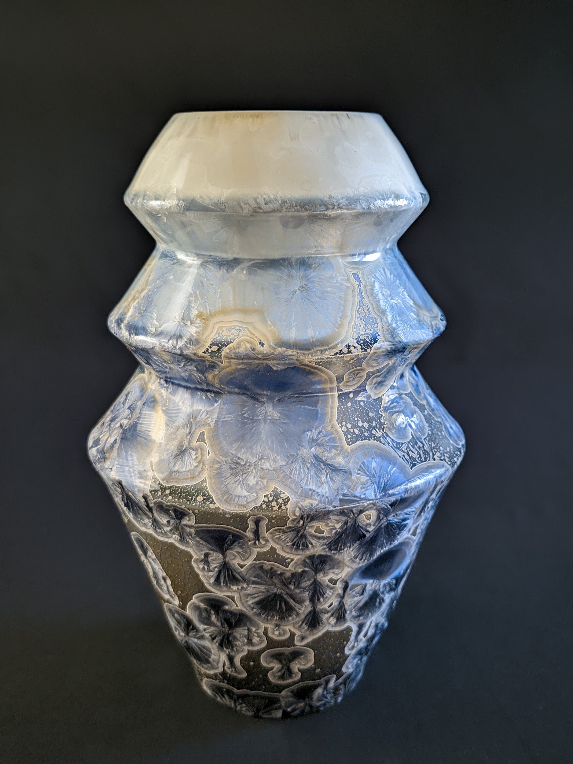 Another angle of the Frozen Serenity vase, capturing the smooth, flowing lines and crystalline textures that evoke the serene beauty of frozen landscapes.